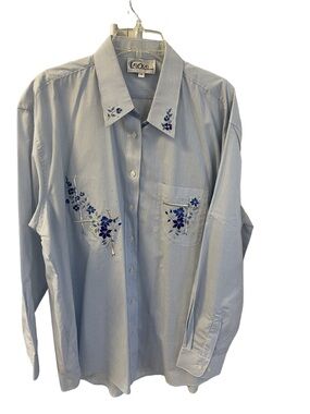 Las Olas Women’s BlueStripes Embroidered Appliqué Button-Up Shirt Sz 1X NWOT